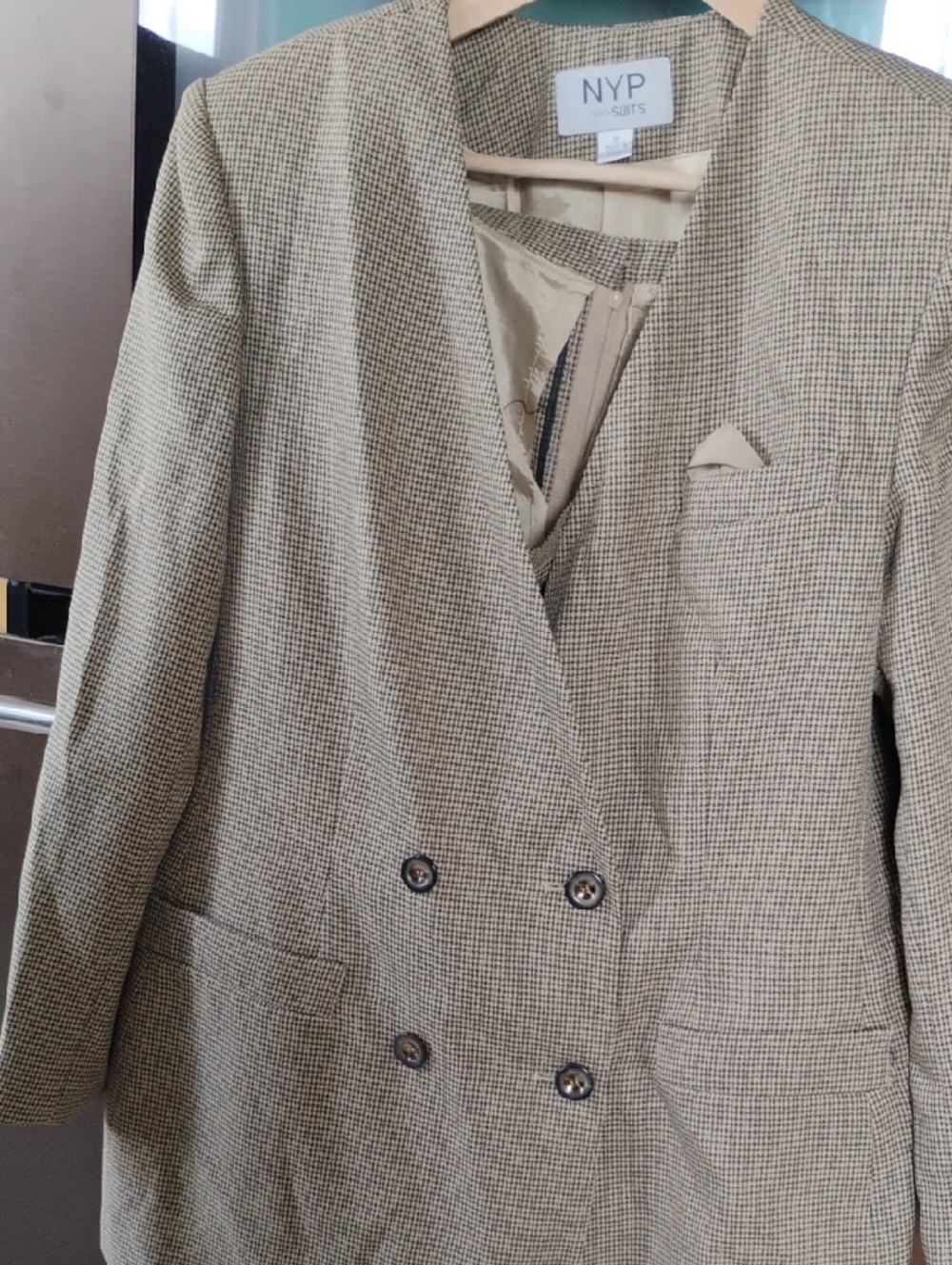 DOUBLE BREASTED Blazer & Skirt Houndstooth Suit NWOT Sz 16
